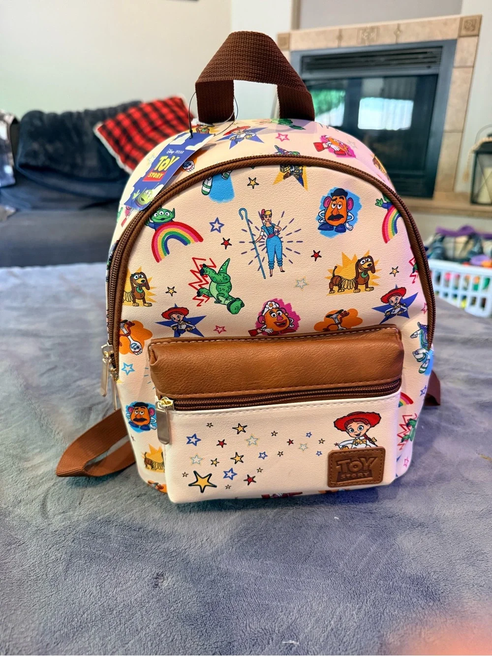 Disney Cream Toy Story Character Mini Backpack with Brown Trim